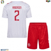 Otroški Nogometni dresi Danska Joachim Andersen #2 Gostujoči EP 2024 Kratek Rokav (+ Kratke hlače)